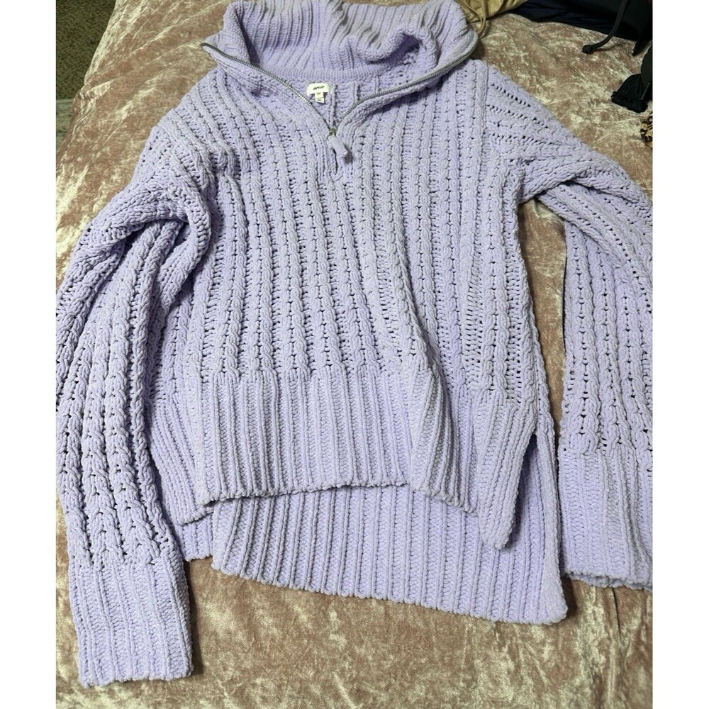 Aerie Purple Chunky Knit Quarter Zip Sweater